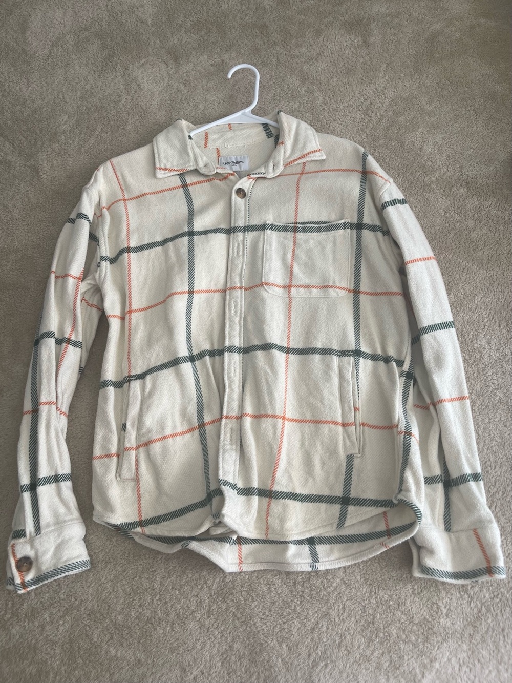 Goodfellow & Co Cream Plaid Shacket with Orange & Gray Windowpane